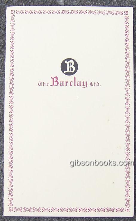 Menu - Vintage Menu from the Barclay Ltd. Restuarant