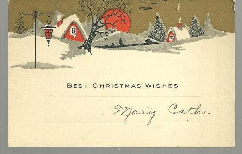 Christmas - Vintage Best Christmas Wishes Card with Snowy Town