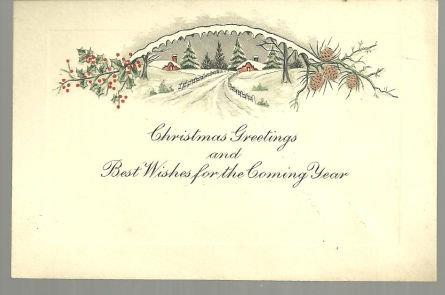 Christmas - Vintage Christmas Greetings Card with Snowy Landscape