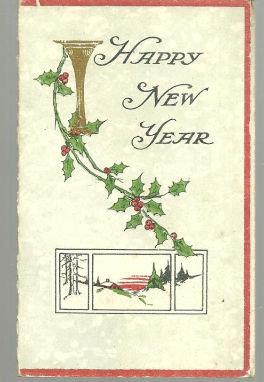 Christmas - Victorian New Year Greeting Card with Holly and Snow