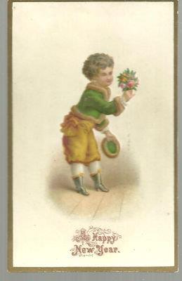 Christmas - Victorian New Year Card with Small Boy with Bouquet