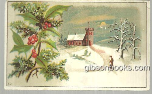 Advertisement - Victorian Card with Man Walking to Snowy Church
