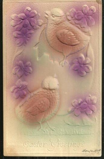 Image for EASTER GREETING POSTCARD WITH EMBOSSED CHICKS AND FLOWERS