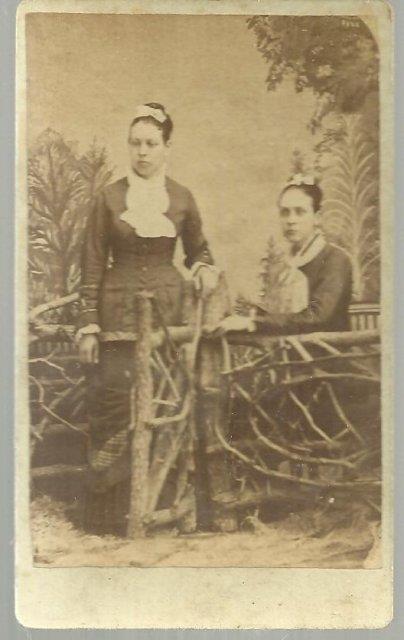 Photograph - Two Sisters with Wooden Fence from Olney, Illinois Cabinet Card