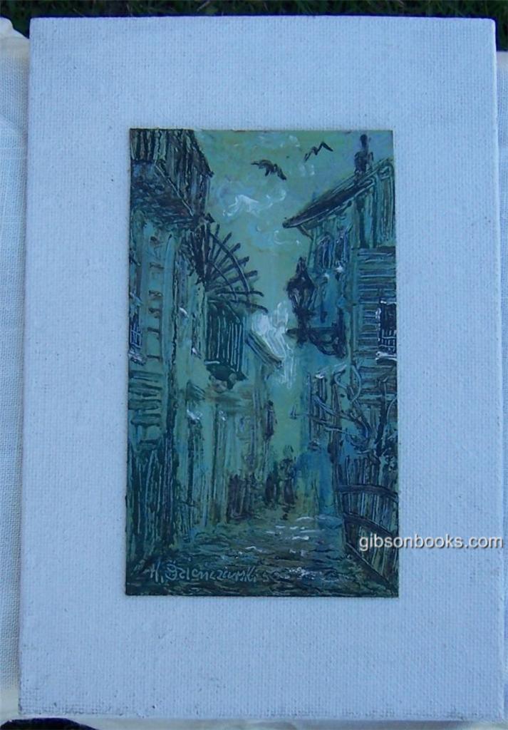 Image for VINTAGE SIGNED MATTED GREEN AND BLACK PAINTING OF STREET SCENE