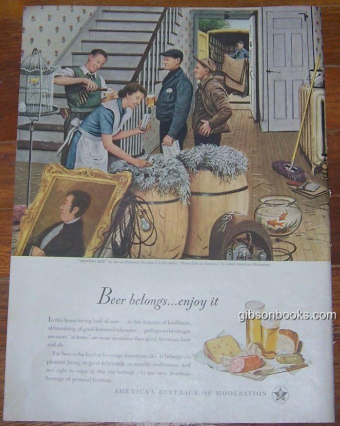 Advertisement - 1947 Beer Magazine Ad By Stevan Dohanos, Moving Day No 2 in Series