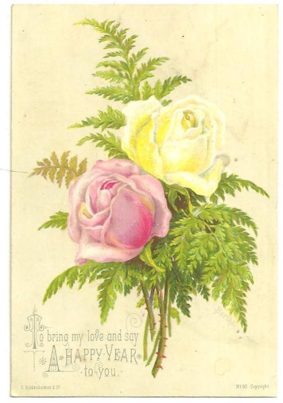 Christmas - Victorian S. Hildesheimer New Year Card with Roses