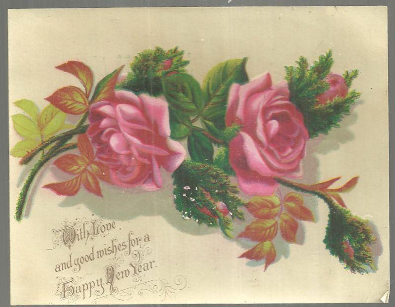 Christmas - Victorian New Year Card with Pink Roses
