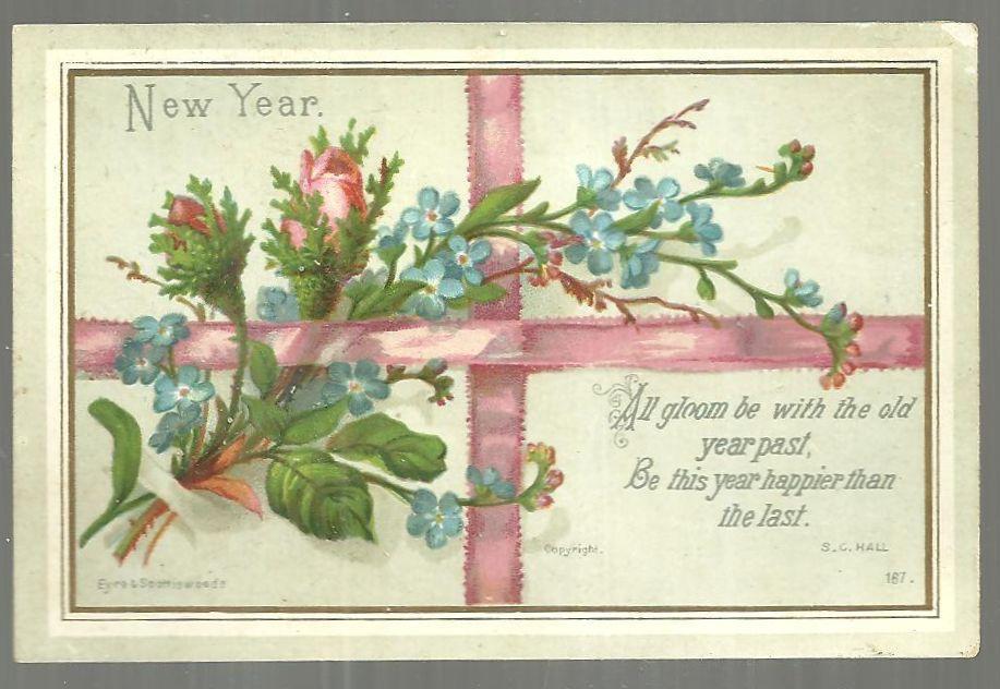 Christmas - Victorian Eyre and Spottiswoode New Year Card with Pink Roses
