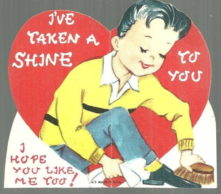 Valentine - Vintage Valentine with Boy Shining Shoes