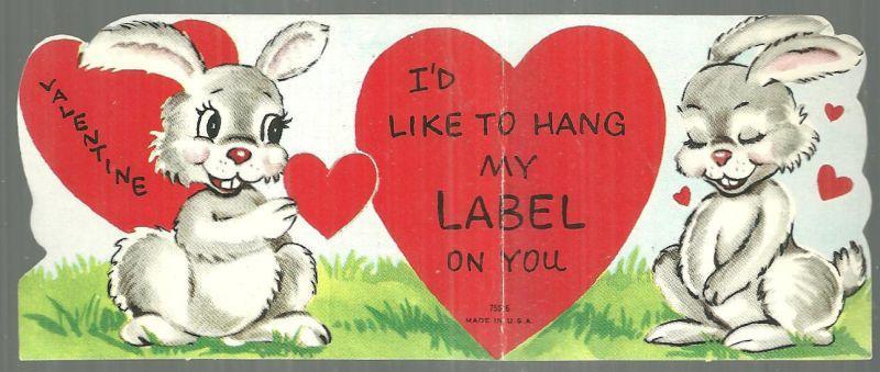 Valentine - Vintage Valentine Card with Bunny Rabbits