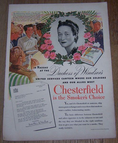 Image for 1943 DUCHESS OF WINDSOR CHESTERFIELD LIFE MAGAZINE ADVERTISEMENT
