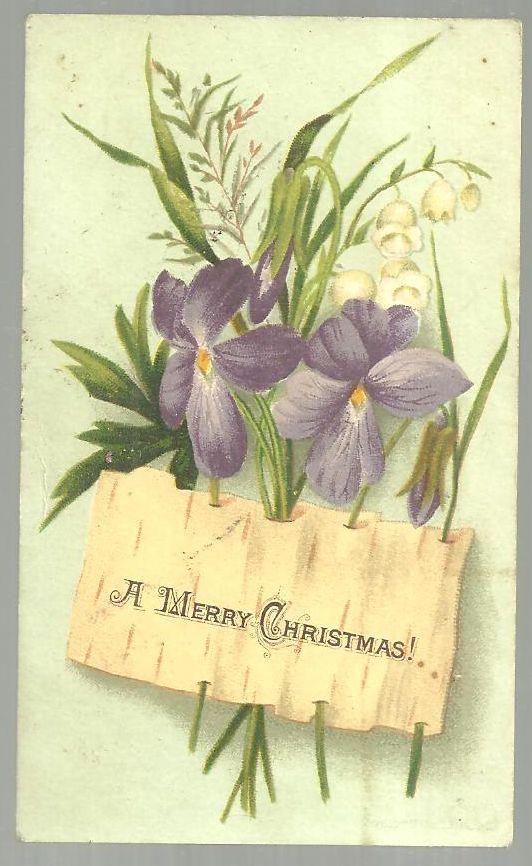 Christmas - Victorian Merry Christmas Card with Violets and Lily of the Valley