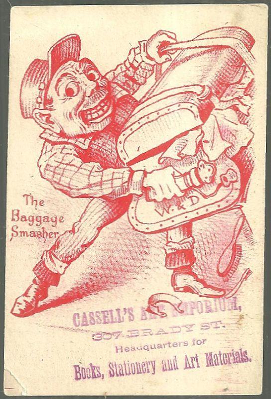 Advertisement - Victorian Trade Card for Cassell's Art Emporium with the Baggage Smasher