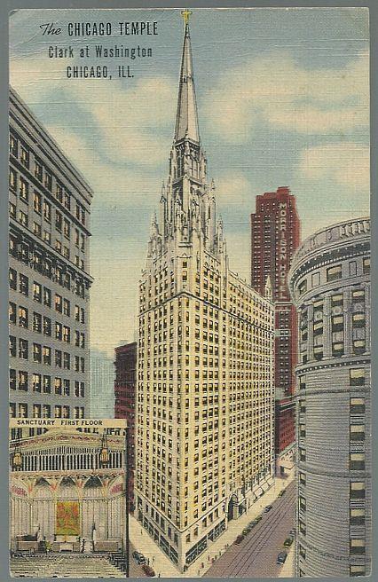 Postcard - Chicago Temple, Clark at Washington, Chicago, Illinois
