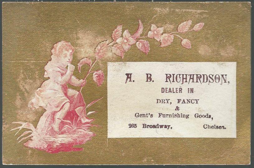 Advertisement - Victorian Trade Card for A.B. Richardson with Girl and Flower