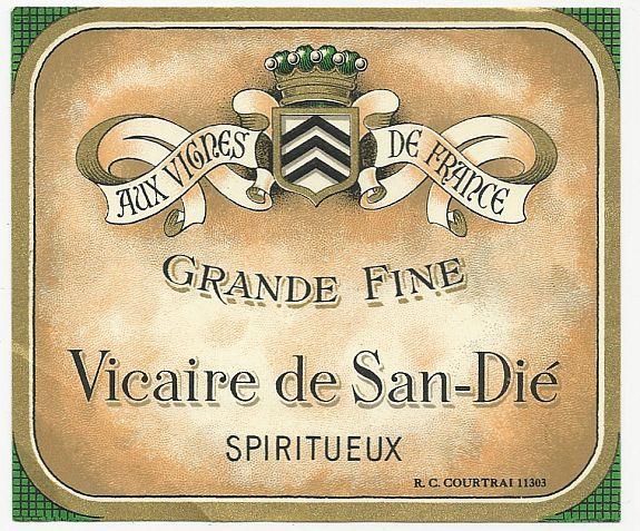Advertisement - Vintage Wine Label for Vicaire de San-Die Spiritueux France
