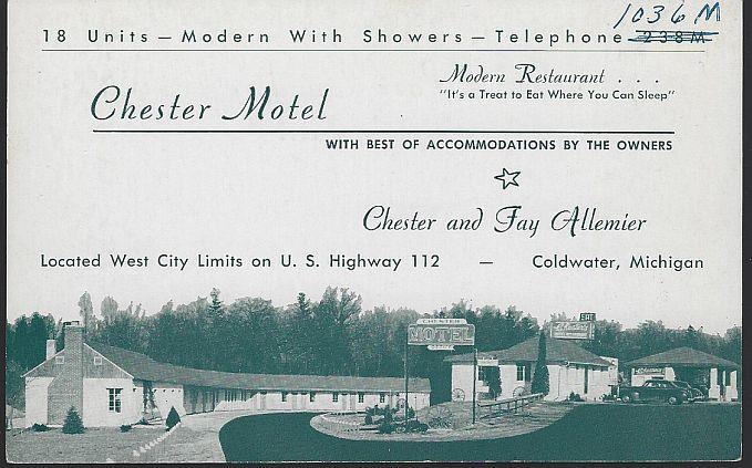 Postcard - Chester Motel, Coldwater, Michigan