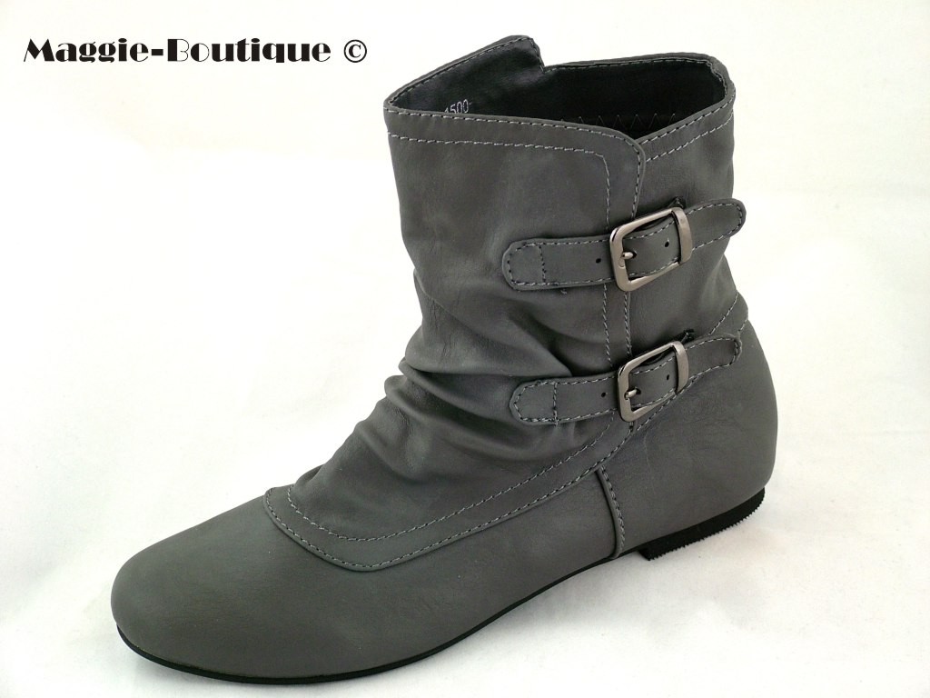 grey ankle flat boots