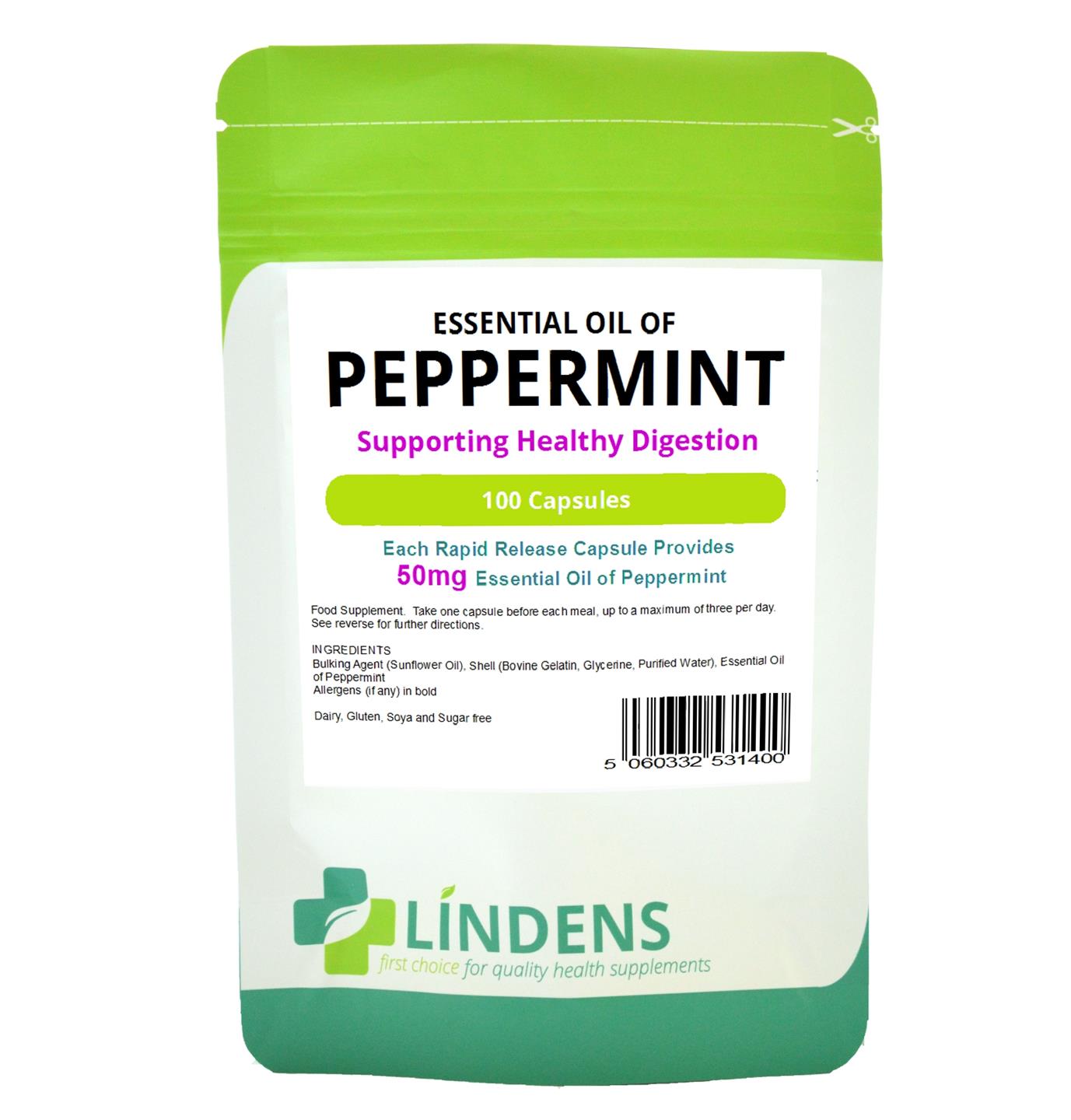 FRESH PEPPERMINT OIL 100 Capsules 50mg indigestion wind PMS IBS Fast