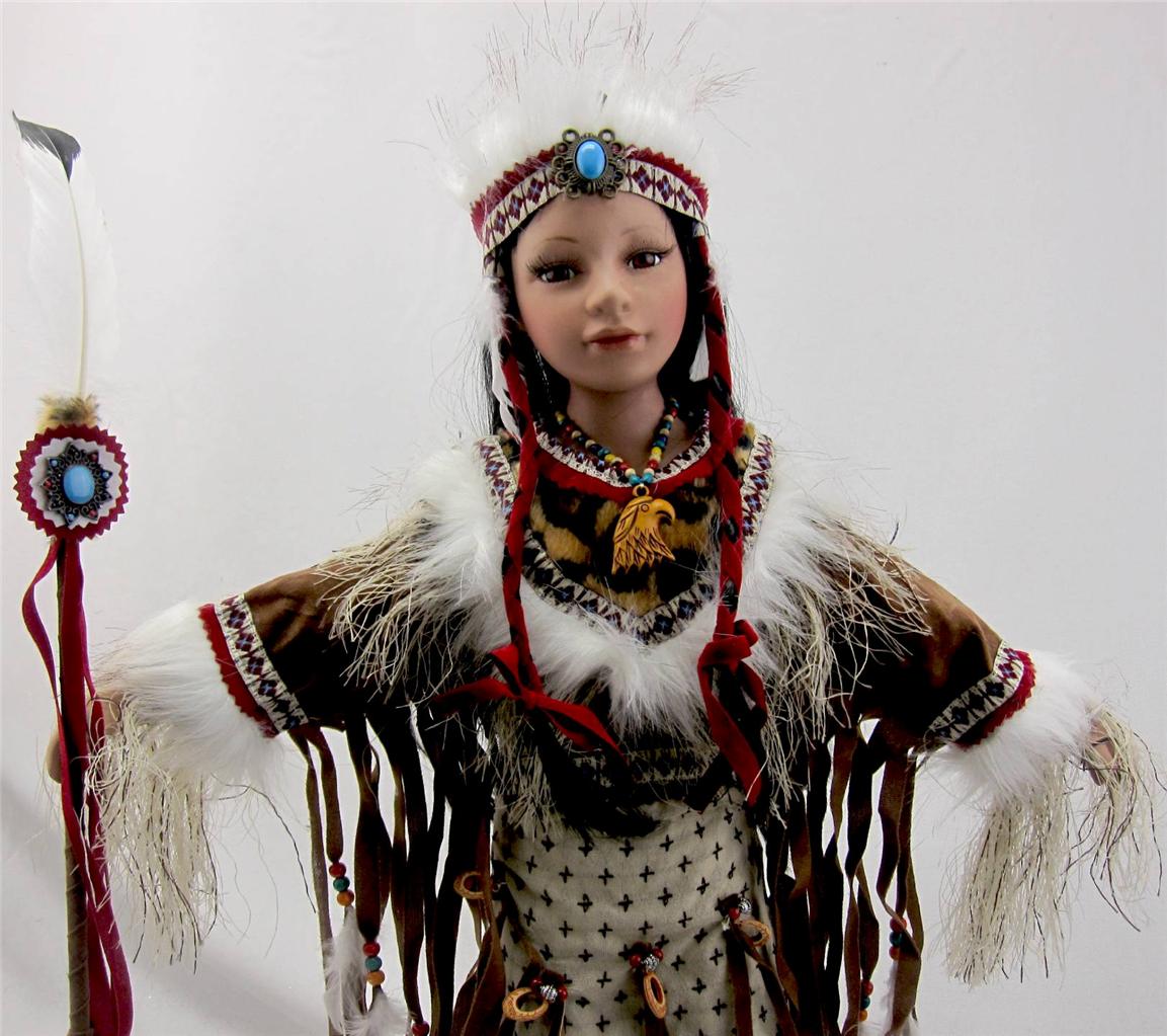 COLLECTIBLE PORCELAIN INDIAN NATIVE AMERICAN DOLL 24"H KN24201 eBay