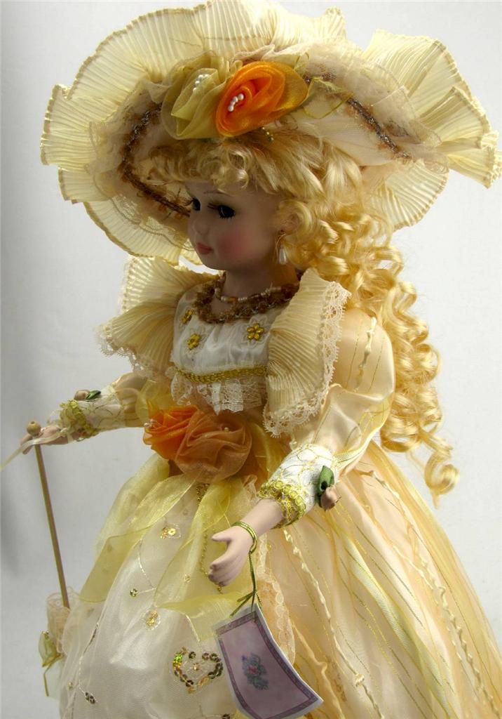 PORCELAIN DOLL COLLECTIBLE VICTORIAN GOLD DRESS BLOND 22"H KB22904A eBay