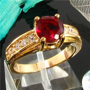 c’est que 18K YELLOW GOLD FILLED RED RUBY ROUND RING SIZE 8 rg018 pic