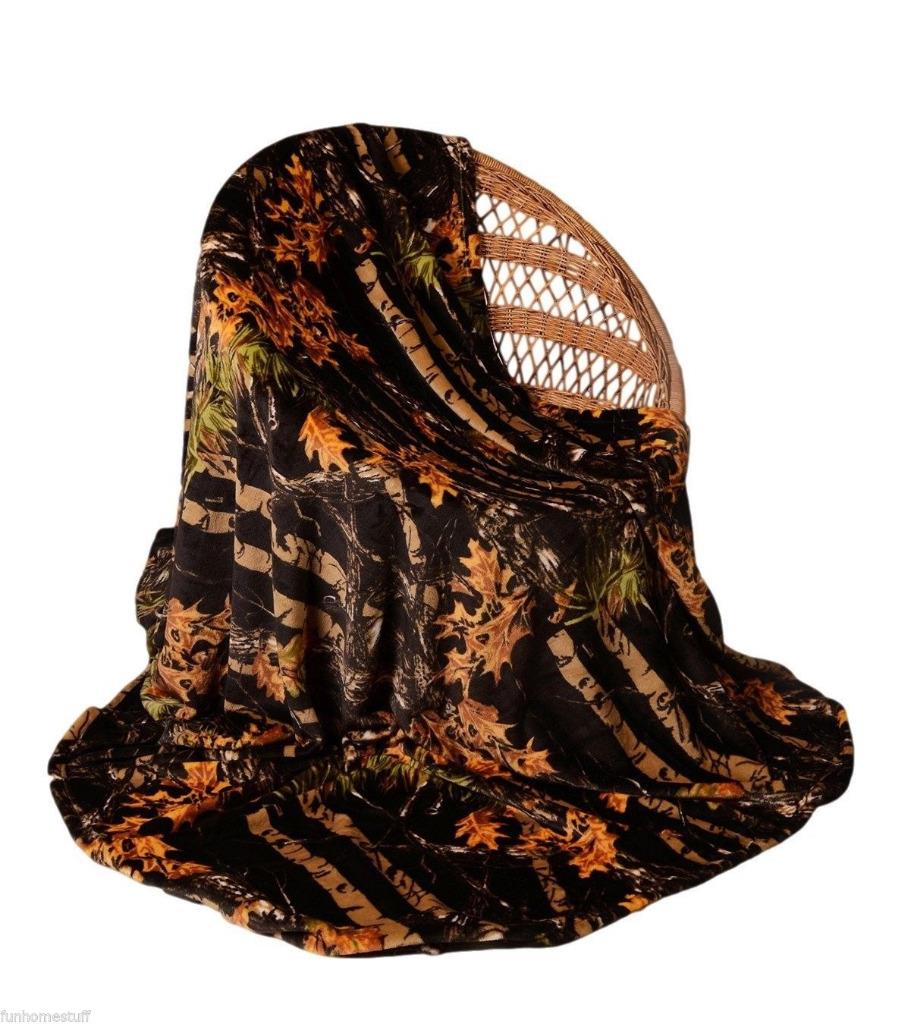 Camo Cashmere Blanket Throw 5 COLORS Oak Camoflauge Hunting Mossy Real