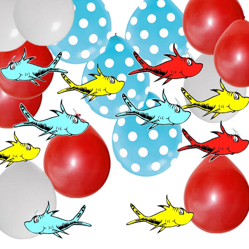 Dr Seuss Party Decorations 36 Fish 12 Red 12 White 6 Blue White