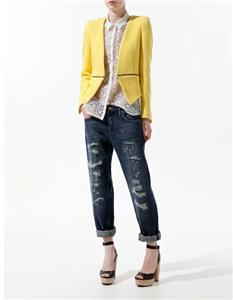 ... about Zara Neon Yellow Boucle Cropped Zip Blazer Jacket L UK 12 - 14