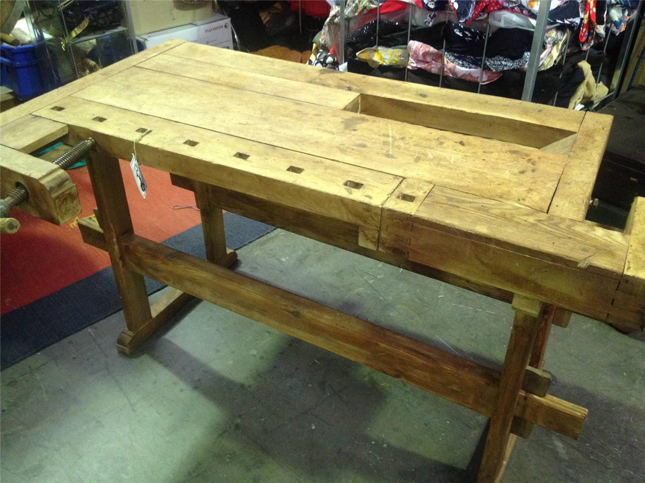 Details about Vintage industrial German wooden workbench #sml