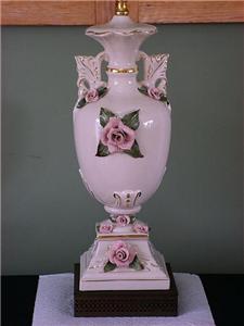 Lovely Antique French Porcelain Pink Roses Lamp Shabby