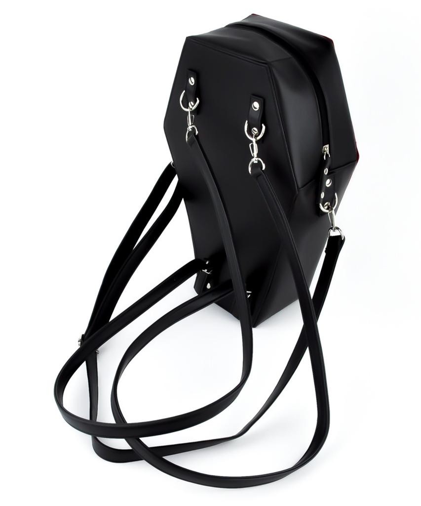 RED VELVET BAT COFFIN BACKPACK BAG PURSE GOTHIC METAL PUNK PSYCHOBILLY
