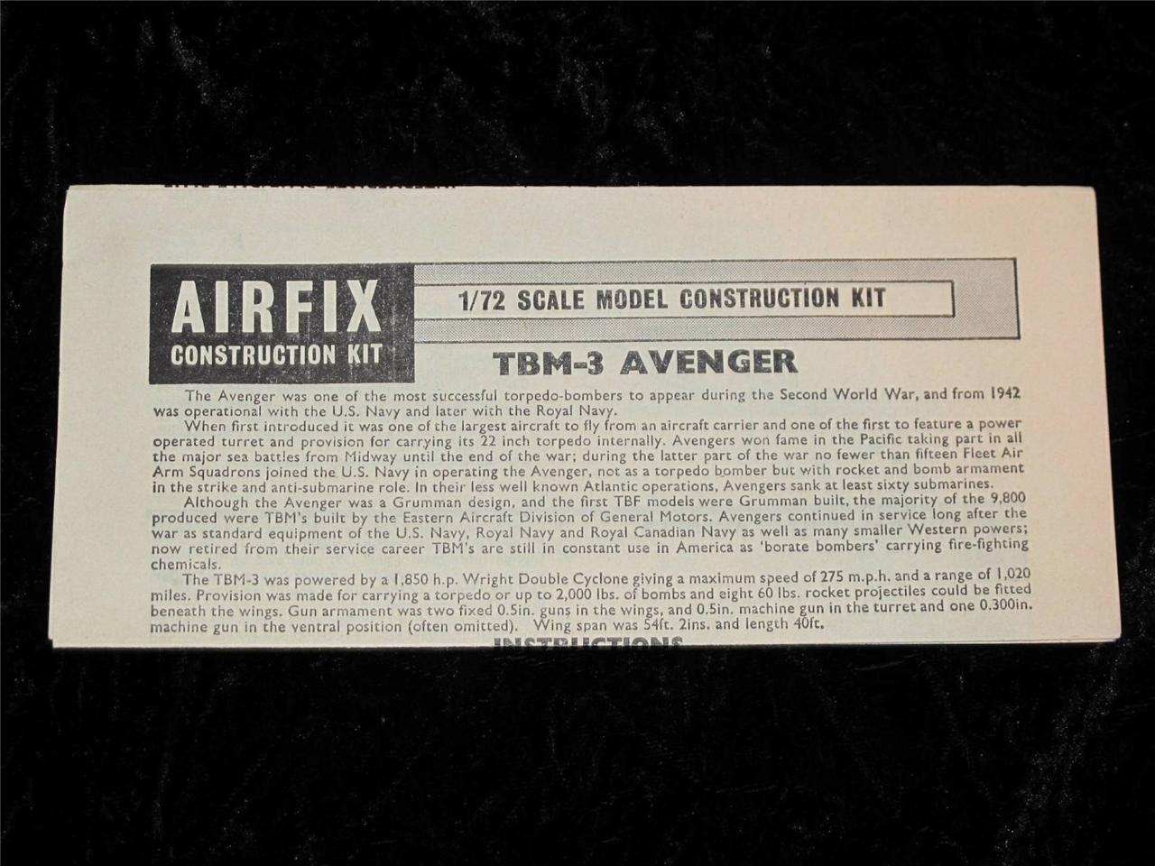 COLLECTABLE AIRFIX MODEL KIT INSTRUCTION SHEETS Type 3 Red Stripe