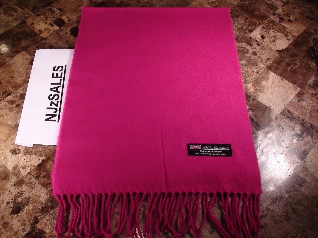 100 CASHMERE Scarf PURE SOLID HOT PINK SCARF Made in Scotland Warm