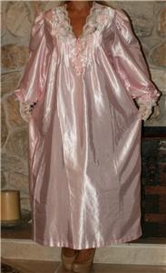 M L Shiny Pink Vintage Satin Lingerie Granny Slip Long Sleeve Nightgown Ebay