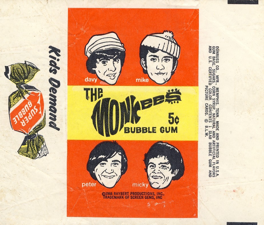 DONRUSS THE MONKEES BUBBLE GUM RED TRADING CARD WRAPPER eBay