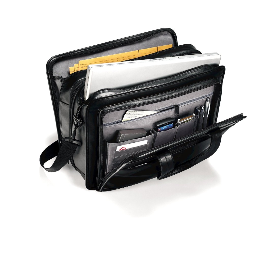 SAMSONITE GENUINE LEATHER EXPANDABLE LAPTOP BRIEFCASE ADJUSTABLE