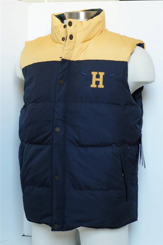 NEW Authentic Men TOMMY HILFIGER YellowNavy REVERSIBLE DOWN VEST