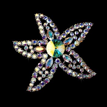 ab rhinestone starfish bridal brooch or hair comb