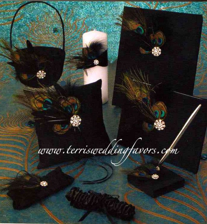 7 pcs PEACOCK Wedding Collection Black White or Ivory