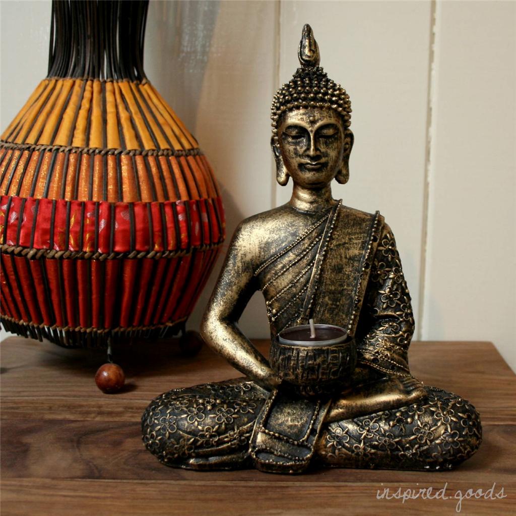 Large Lucky Thai Buddha Statue Tea Light Candle Holder Garden Sculpture Ornament
