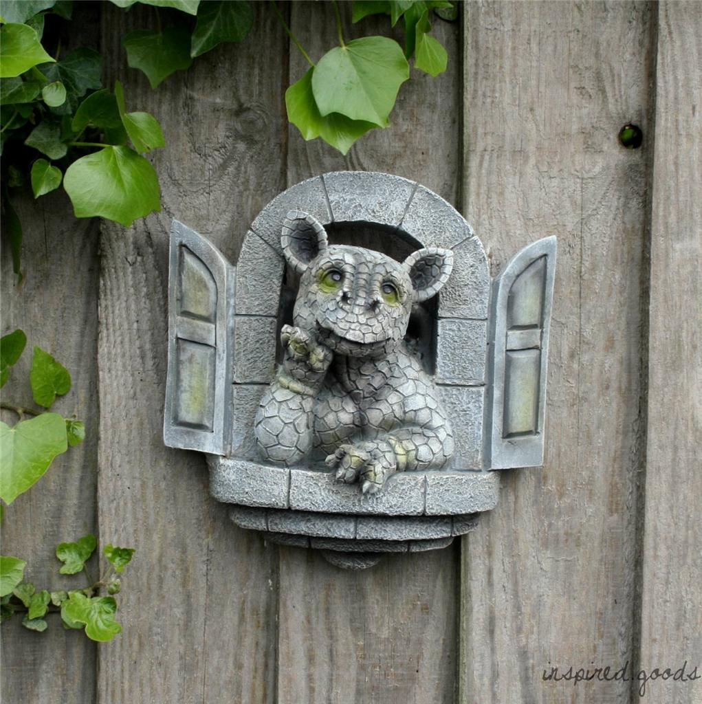 NEW Stone Effect Window Dragon Garden Ornament Wall Fence Statue Sculpture Art eBay