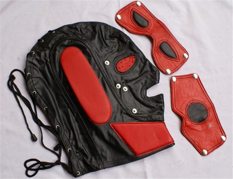 HMB579A LEATHER FULL HOOD MASK COSTUME CLUB WEAR BLINDFOLD HOODS BLACK