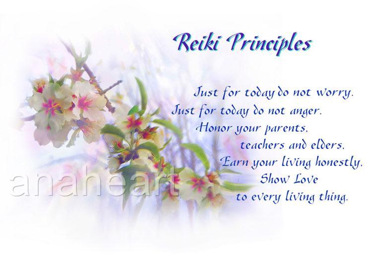 Reiki Principals Poster, Spiritual Angel Art Painting