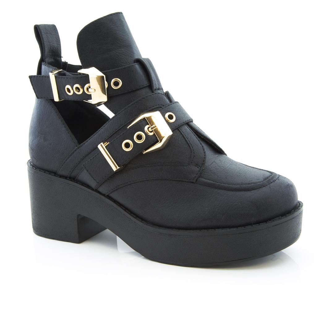 omens Biker Buckle Ankle Boots CUT Outs Hig