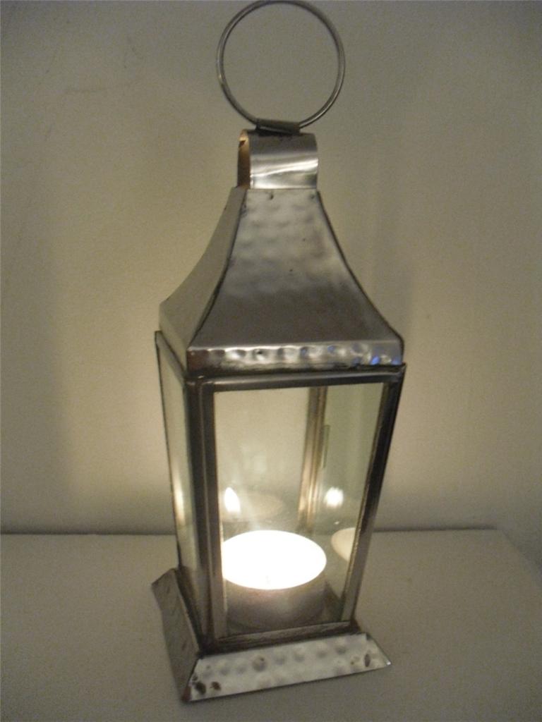 SET OF SILVER HAMMERED LANTERNS CANDLE HOLDERS WEDDING GARDEN