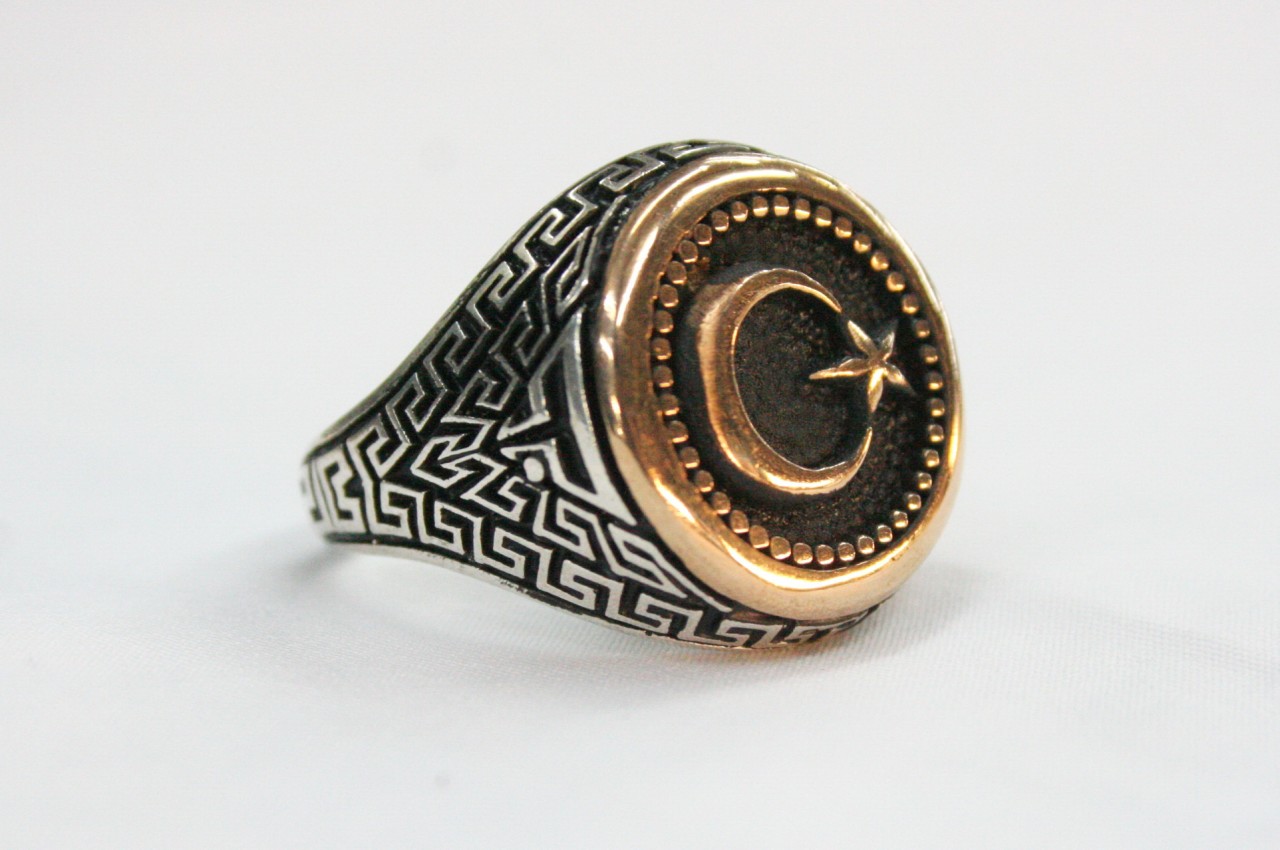 TURKISH FLAG SYMBOL AUTHENTIC .925 STERLING SILVER RING SIZE 8 TO 12 US