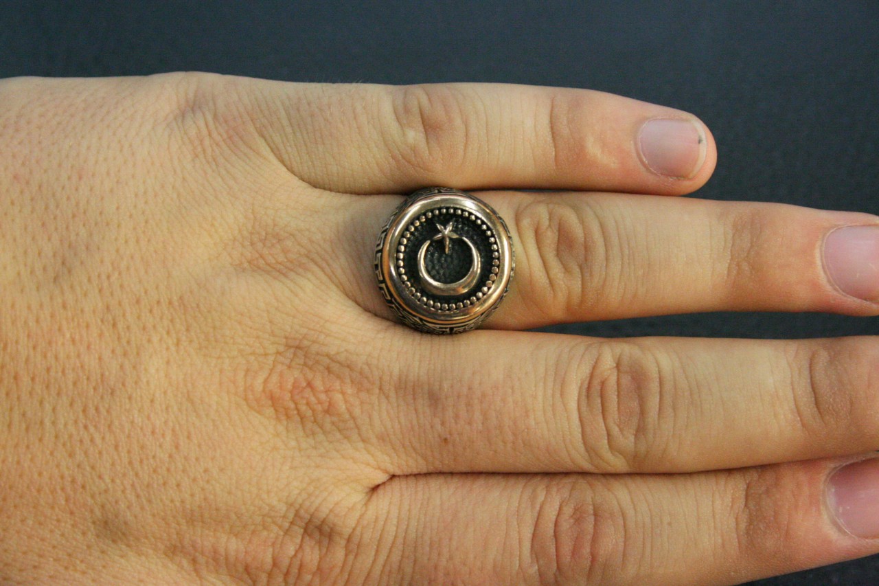 TURKISH FLAG SYMBOL AUTHENTIC .925 STERLING SILVER RING SIZE 8 TO 12 US