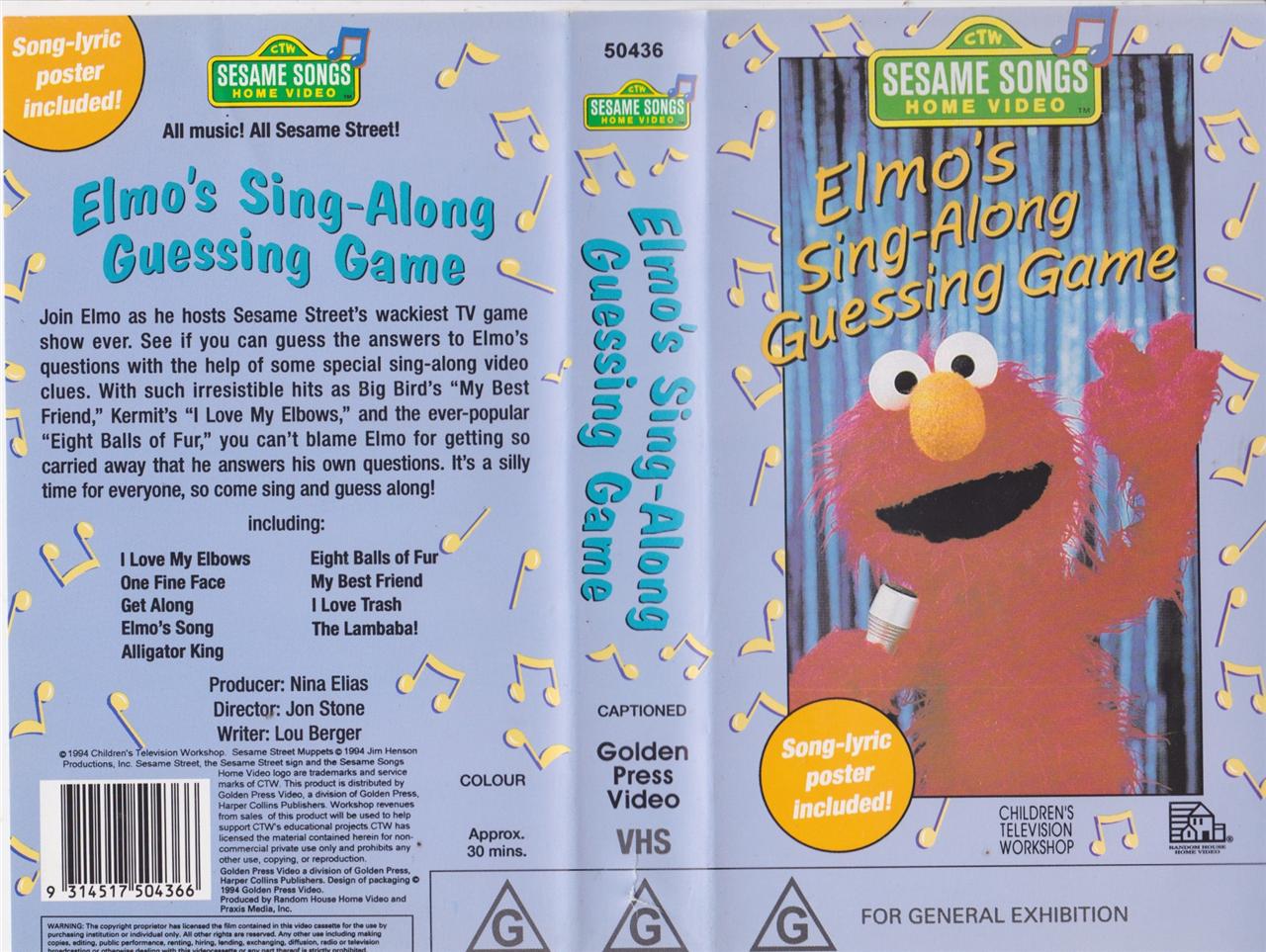 SESAME STREET ~ELMOS SING ALONG GUESSING GAME ABC~ VIDEO PAL VHS